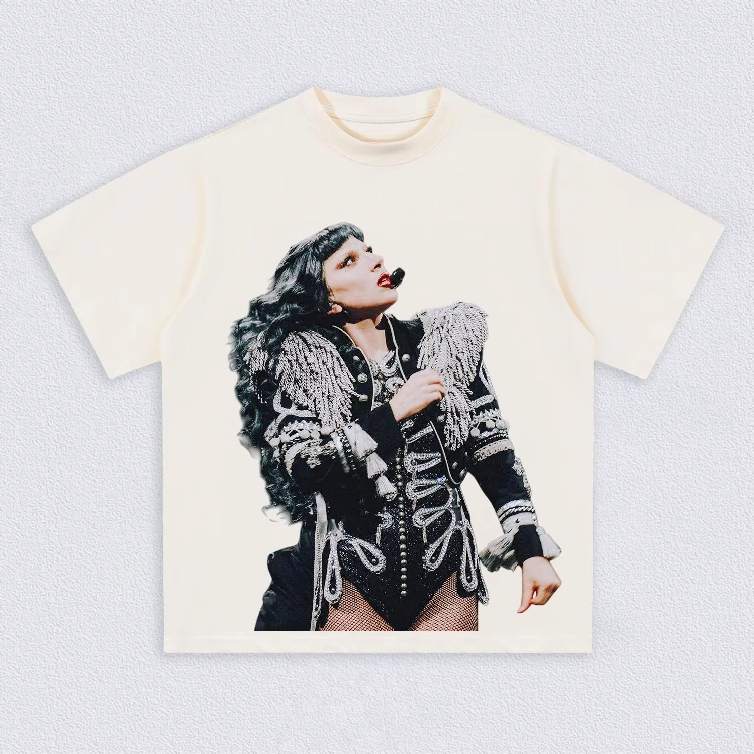 Lady Gaga Vintage Pop Singer Tour Merch T-shirt, Loose Pure Cotton Streetwear Exclusive for Lady Gaga Women and Men T-shirt 4XL