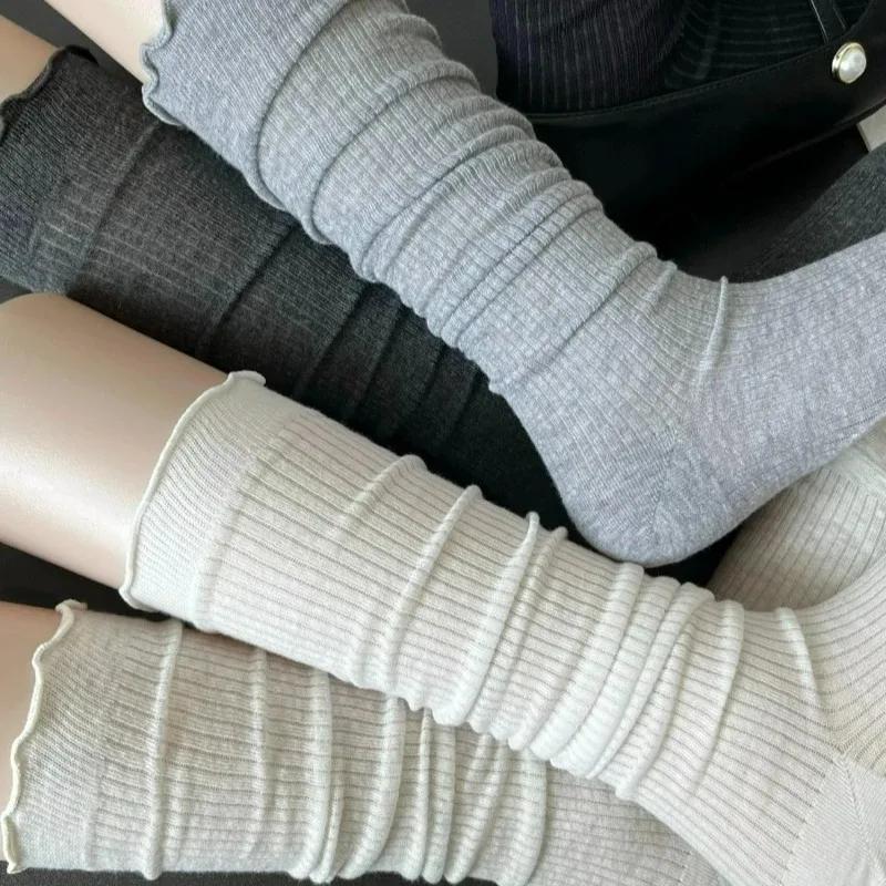 2026 New Women's Autumn and Winter Pure Cotton Long Socks Paired with Boots Design Sense Lace Calf Pile Socks