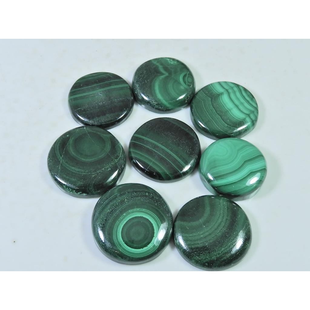 08Pcs Natural Green Malachite Round Cabochon Loose Gemstone 180Cts. Lot C-473