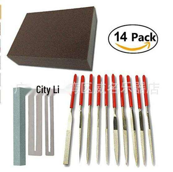 14-Piece DIY Diamond Guitar Nut Groove Sanding File Kit with Plastic Handles