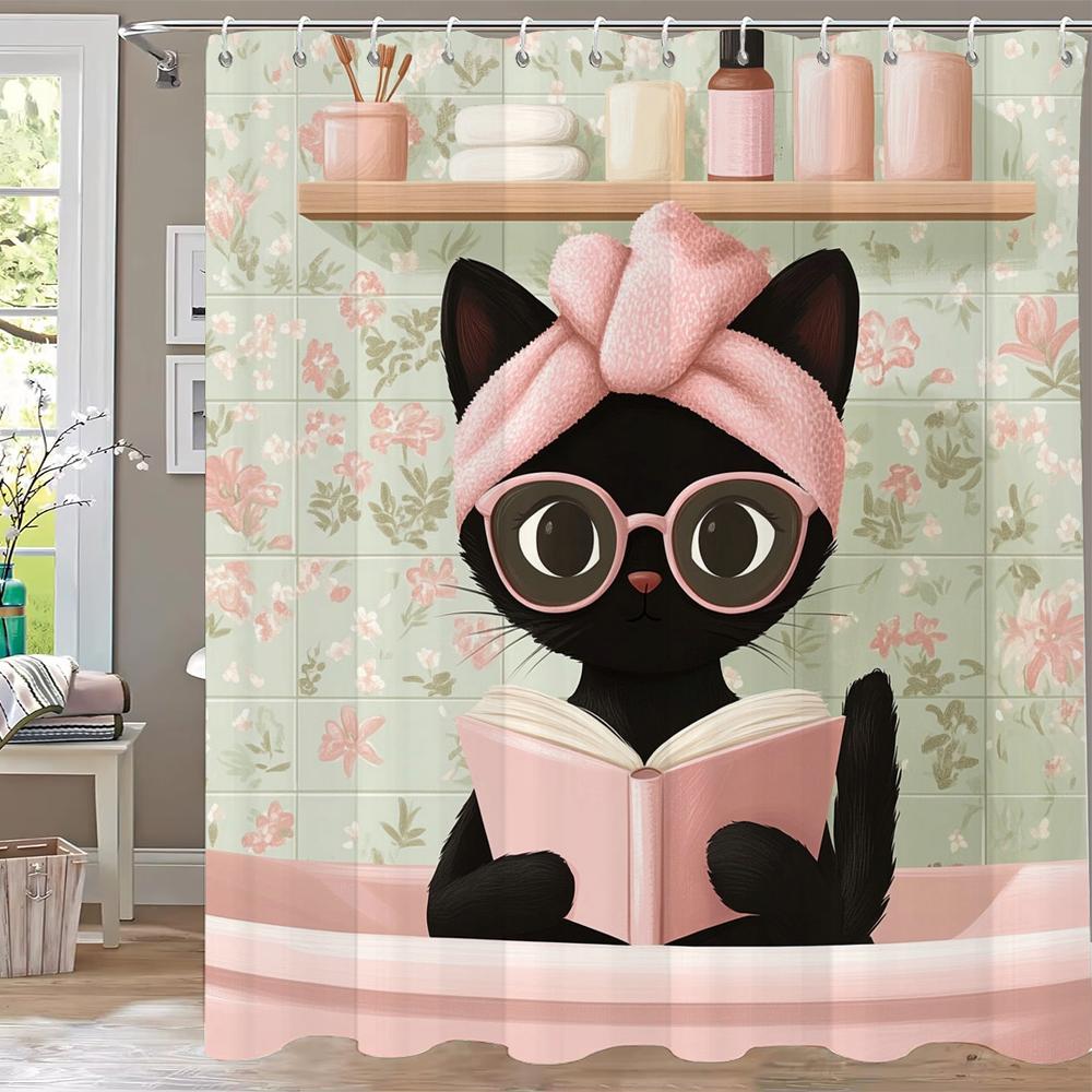 

Fun Bath In Bathtub Cat And Dog Printed Shower Curtain, Bathroom Decorative Shower Curtain, Waterproof Shower Curtain With Hooks W60H190(CM)-1 Pcs