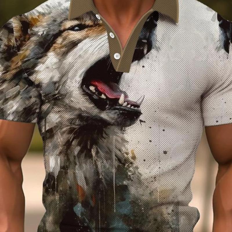 

Животное Лев Мужская Спортивная Одежда Принтованная Рубашка Поло Уличная Рабочая Одежда для Активного Отдыха Короткий Рукав Черный Красный Лето Весна Рубашка Поло с Отложным Воротником 6XL