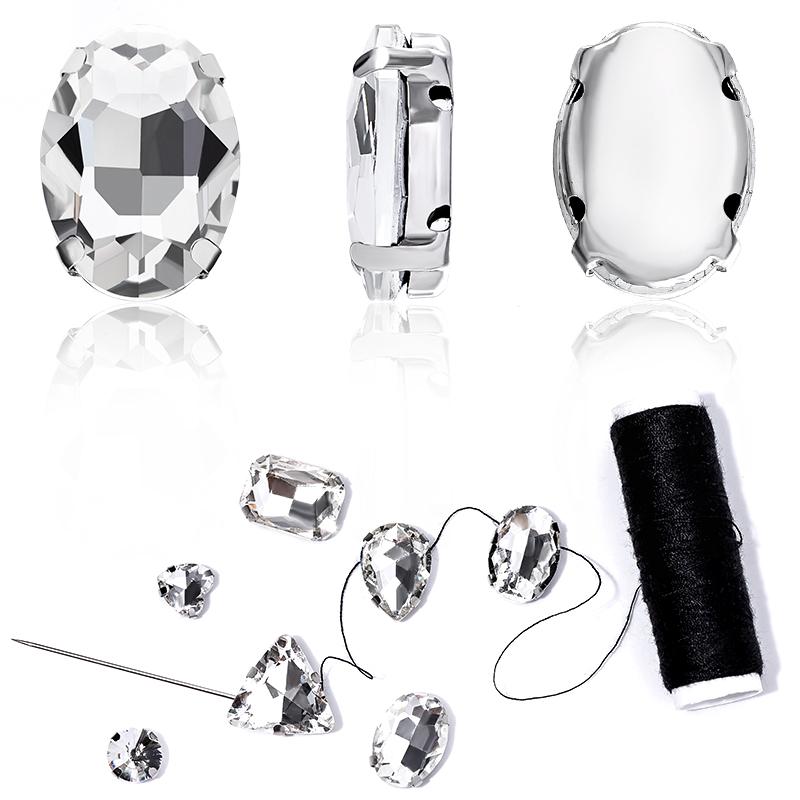 Sliver Claw Rhinestones Setting Shape Mix Clear Jelly Candy AB Glass Crystal Sew On Rhinestone Wedding Dress Shoes Bags DIY Trim