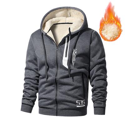 Lamb Fleece Hoodie Jacket for Men, Autumn and Winter with Thick Fleece Hooded Cardigan, Casual Warm Jacket