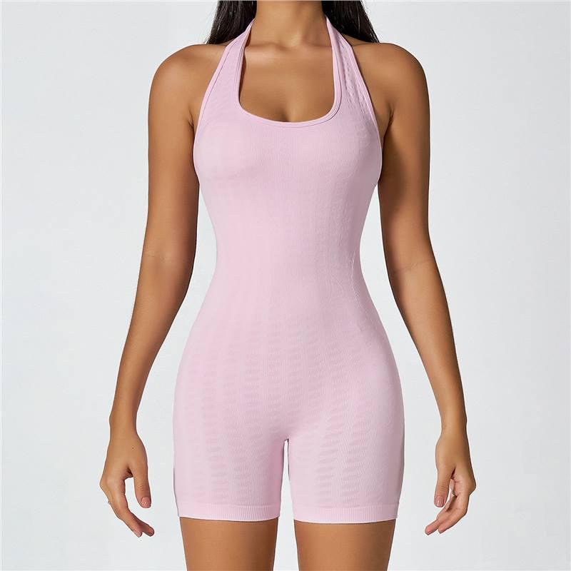 

Высокоэластичный формирующий боди для йоги с шортами и вырезом на спине Medium розовый