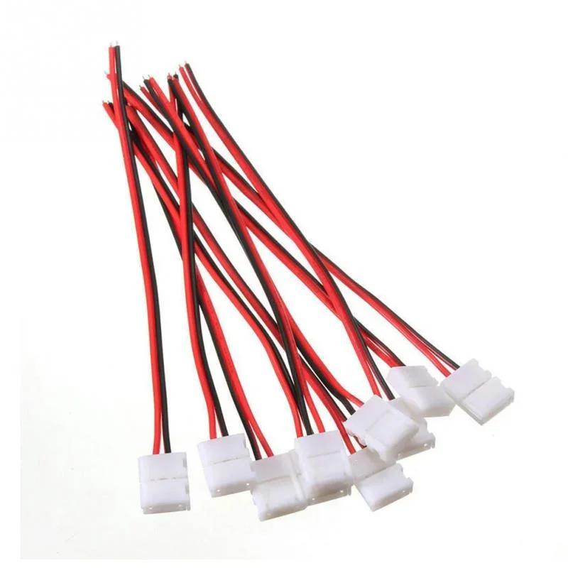 10Pcs No Welding Ribbon 2 Pin Led Strip Adapter PCB Connector Cable 8mm 10mm Power Wire Connector for 2835/5050 Single Color