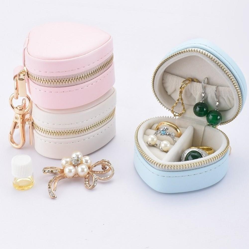 Mini Size Hanging Keychain Jewelry Box Portable Case Storage Case Mini Jewelry Box Display Organizer Heart-shaped Design