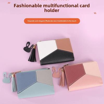 Portafoglio corto da donna con cuciture a contrasto di alta qualità | Porta carte e porta monete alla moda