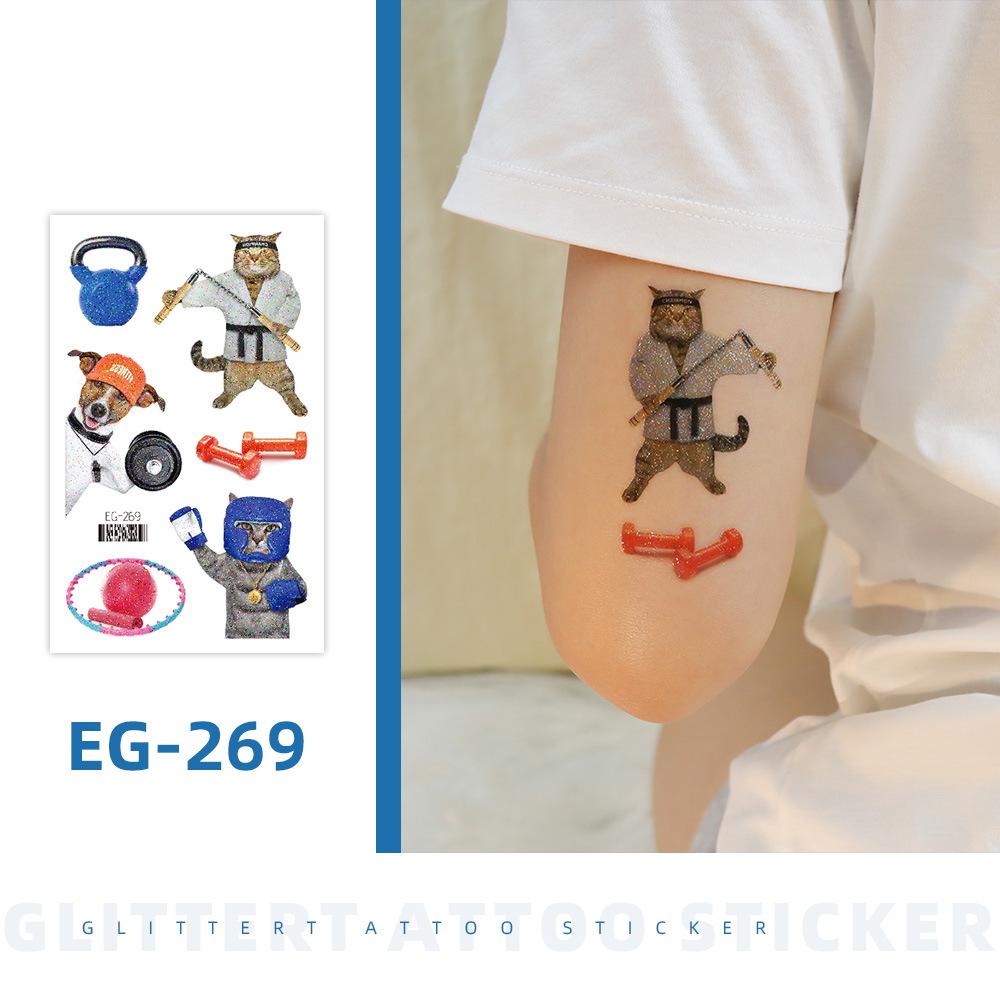 2024 Glitter Waterproof Long-lasting Animal Weightlifting Sports Tattoo Stickers for Kids 120x75mm