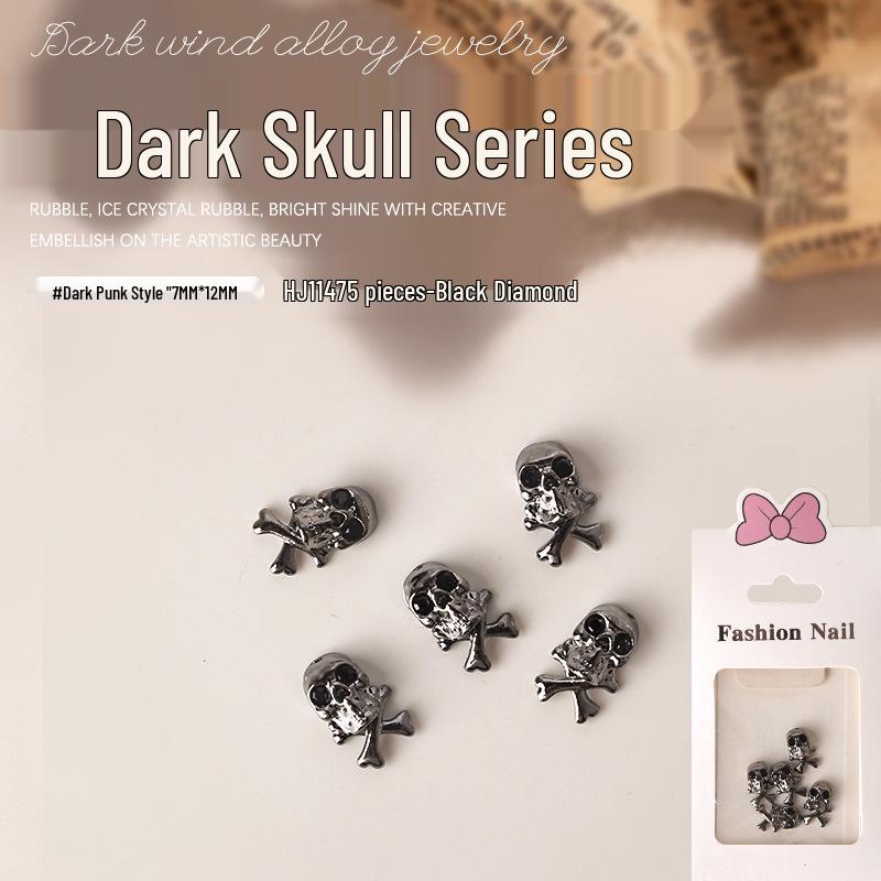 Dark Skull Retro Chrome Heart Scarlet Cross Nail Rhinestone Embellishments - 5 Pcs