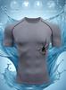 Mens Black Compression Short Sleeve T-Shirt Spider Graphic High Elasticity Breathable Gym Workout And MMA Athletic Top