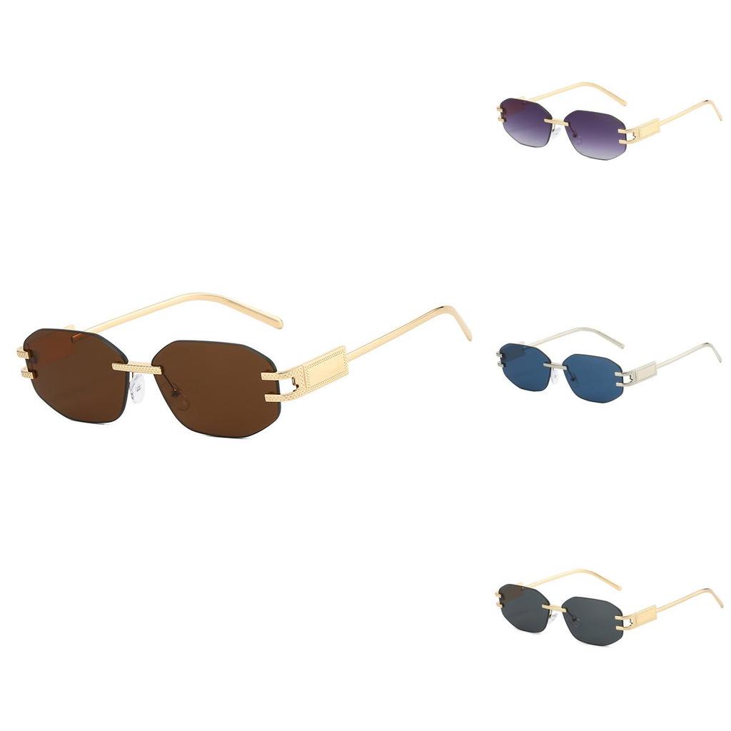 Polygon Shape Fashion Sun Glasses With Metal Frame And Black Pc Lenses For Casual Wear And Parties