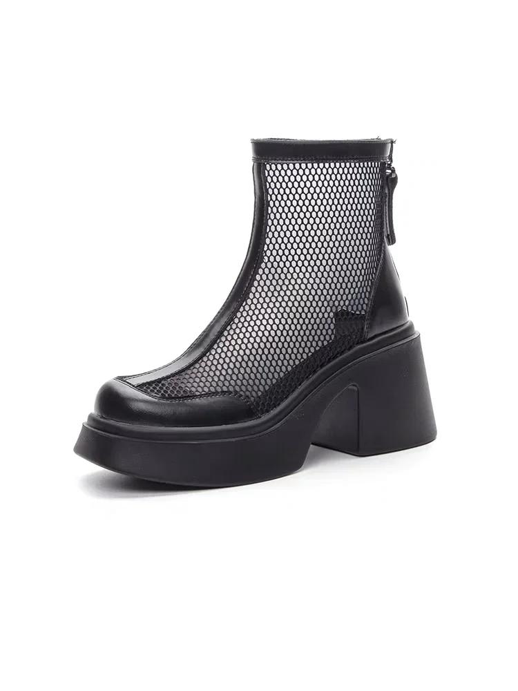

Женские модные ботинки 35-40 Новые сетчатые полые дышащие на молнии на высоком каблуке короткие ботинки летняя тонкая секция коротких холодных ботинок 40 чёрный