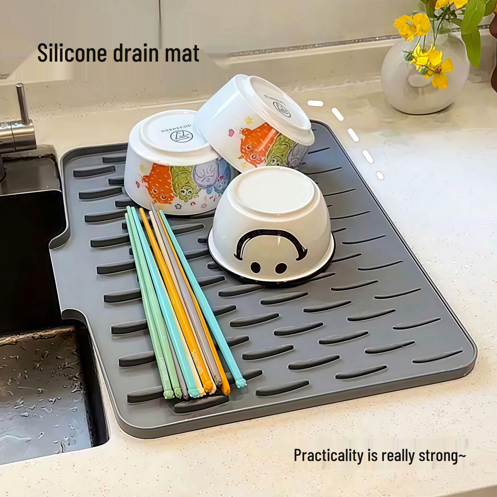Silicone Anti-Slip Draining Mat for Kitchen Sink and Countertop
