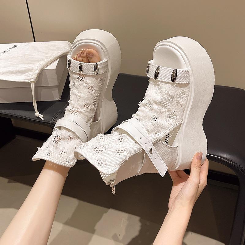 Fashion Women's Sandals High-end Thick-soled Belt Buckle Open-toed Cool Boots Hollow Out Women's Temperament Roman Boots Sandalias Mujer