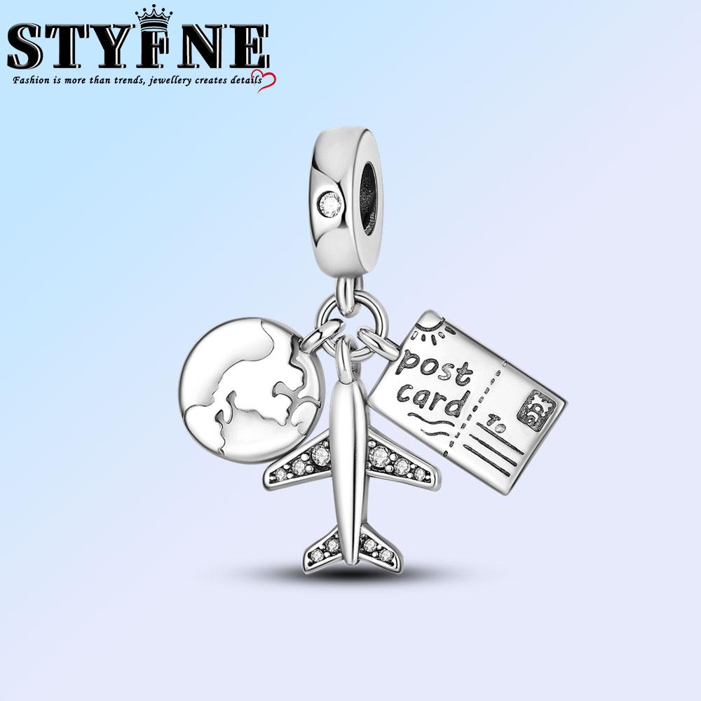 Anniversary Luggage Airplane Passport Three-Piece Set Copper Charms Fit Original Bracelet Jewelry Making For Women Gift