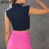 BITCED Women's Half-High Neck Top Casual Versatile Cropped Tank Top Short-Length Gathered Polyester-Cotton Blend Spicy Girl Style
