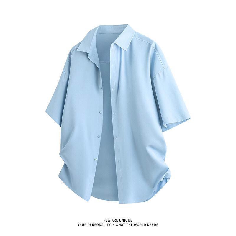 

Men s Korean Style Casual Solid Color Short-Sleeved Lapel Shirt XL