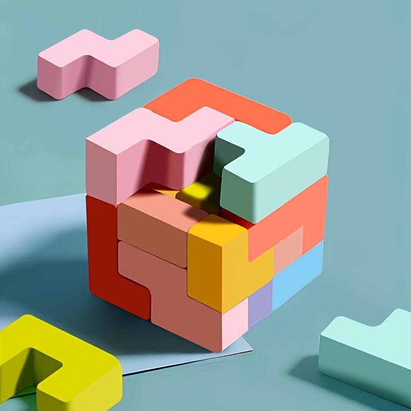 3D Wooden Puzzle Blocks for Kids, DIY Educational Brain Teaser Toy, Colorful Interlocking Building Blocks, Creative Play, Perfect for Christmas Gifts