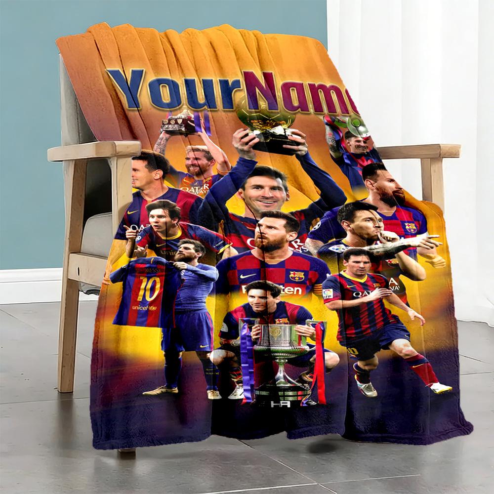 Messi 82 Customize Text Blanket Throw Customizable Blanket Ultra-Soft Throw For Office Chair Livingroom Couch Living Room All-Season Use