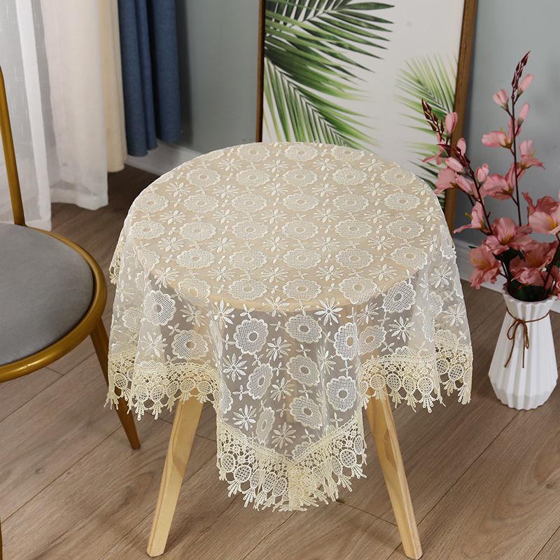 1pcs Small Round Table Tablecloth Fabric Lace Embroidered Rectangular Tablecloth Household Dustproof Coffee Table Cover