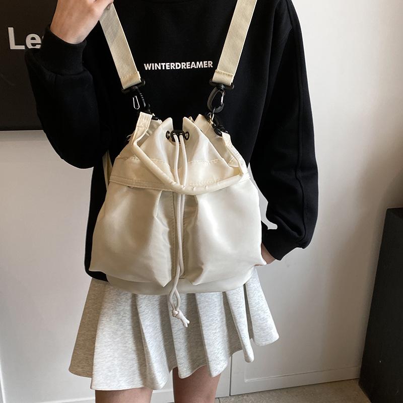 Popular small backpack women 2025 new fashion versatile large capacity nylon shoulder bucket bag girl messenger bag