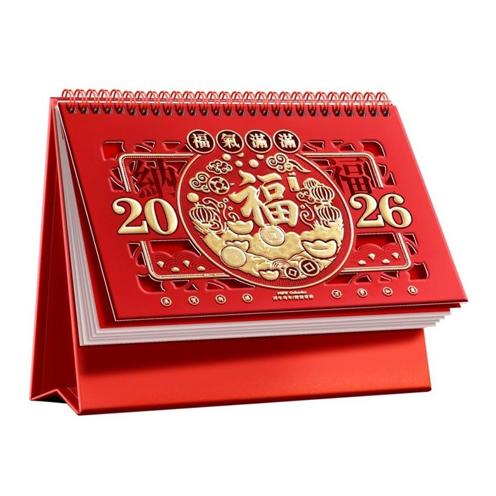 New Year festive Red 2026 Desktop Desk Calendar Standing Desktop Paper Calendar  Table Decorations