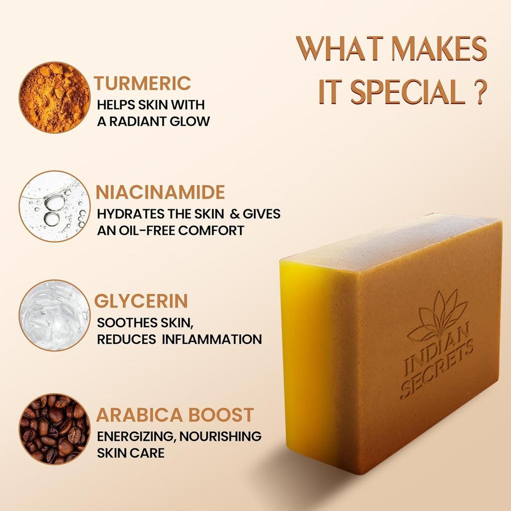 Kojic Acid & Saffron Detan Scrub Soap | Skin Brightening & Tan Removal Bathing Soap for Men & Women | Turmeric & Niacinamide (Pack of 3)