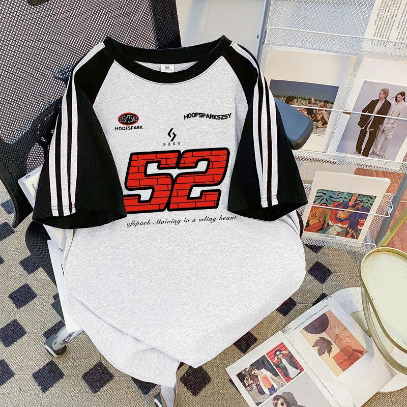 

Летняя женская свободная повседневная футболка с коротким рукавом и тремя полосками Collision Color Insert Design 3XL белый/серый