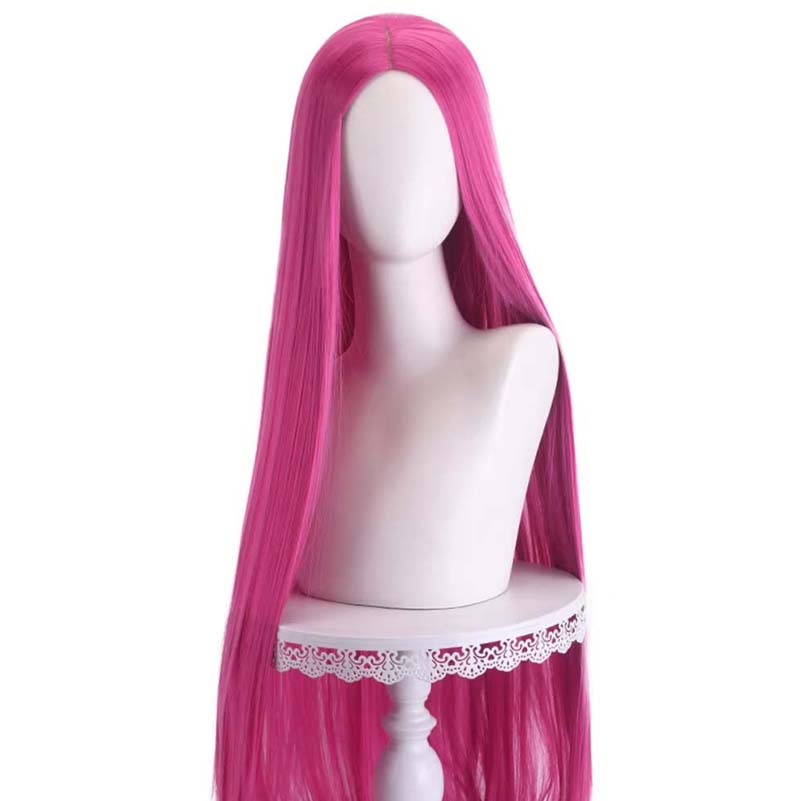Perruque Synthétique Rose Longue et Lisse 100cm Raie au Milieu Résistante à la Chaleur Cheveux de Cosplay Perruques pour Anime Halloween Carnaval Costume Length 100CM
