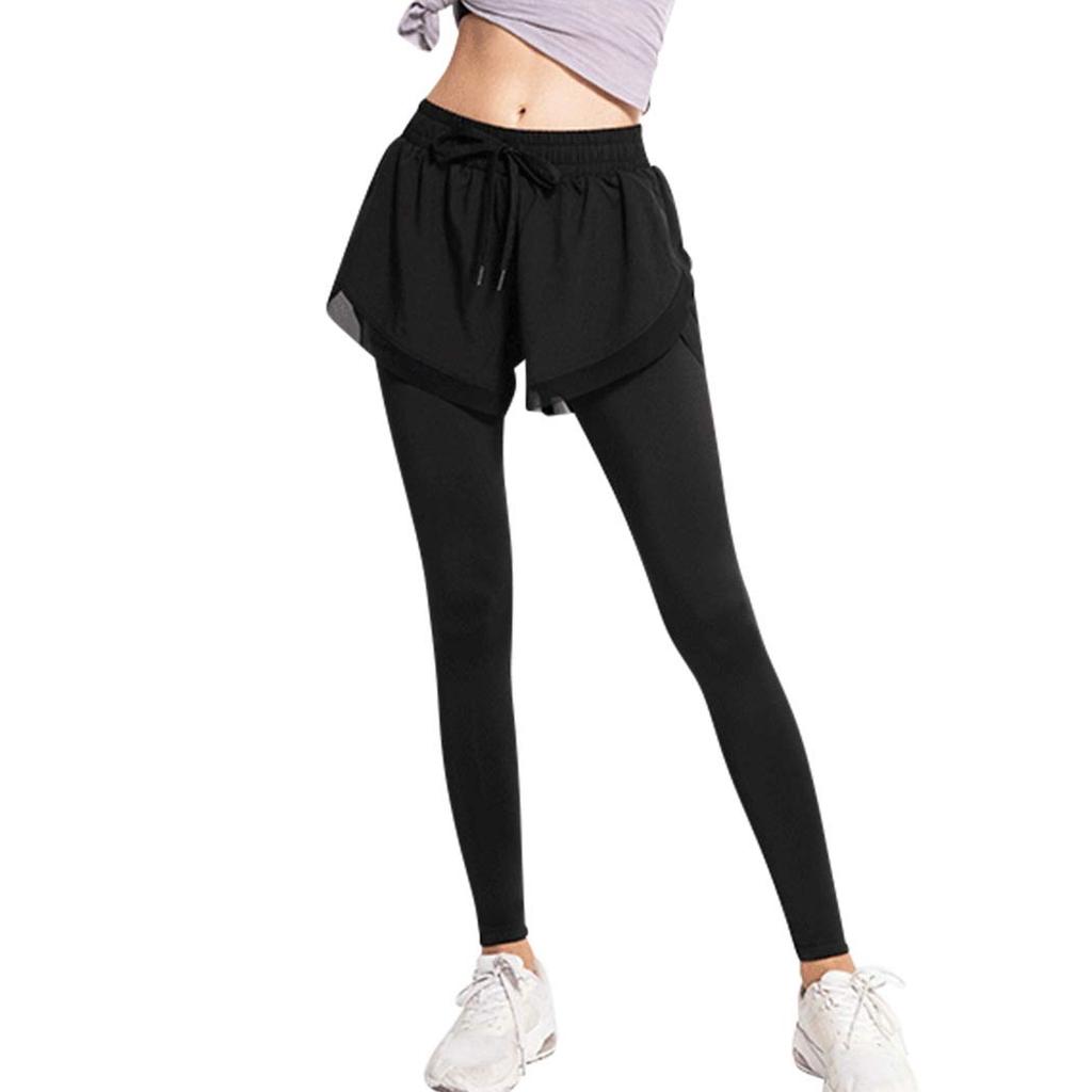 Плюшевые брюки для йоги с шортами и леггинсы для женщин yoga061, легкие, для фитнеса, спортивная одежда, влагоотводящие, быстросохнущие, (Черный, М)