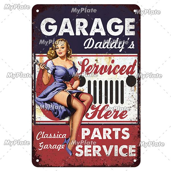 Motorcycle Garage Metal Sign Vintage Plaque Tin Sign Plate Wall Decor For Bar Man Cave Sign Pinup Girl Poster