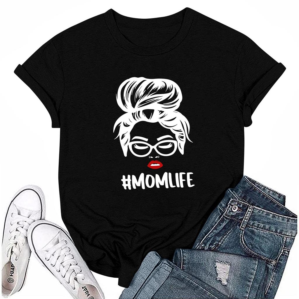 Women Casual Daily Round Neck Printed Short Sleeved T-shirt Letter Top