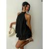 Fashion Sexy Backless Halter Neck Slim Waist Solid Color Women Mini Dress
