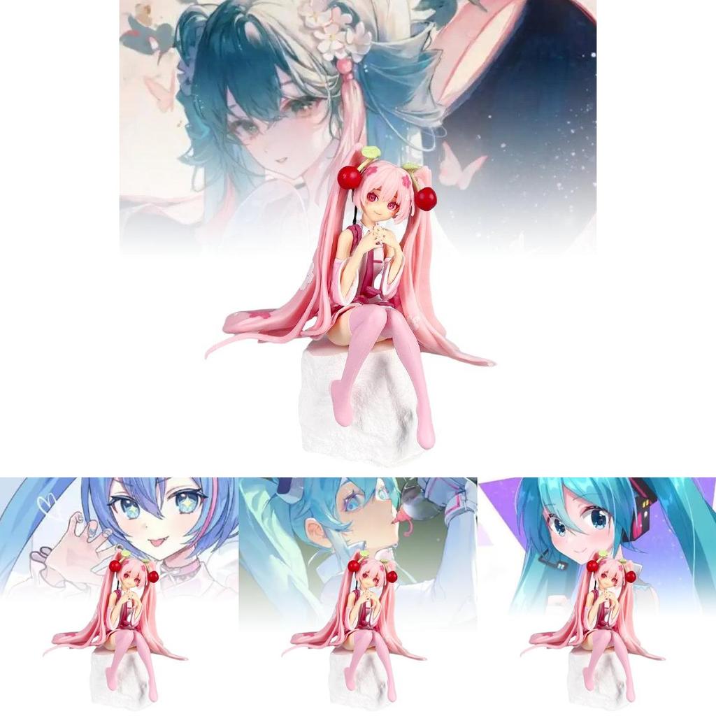 Adorable Vocaloid Miku Hatsune Sitting Pose Cherry Blossom Pvc Figure Model For Collectors