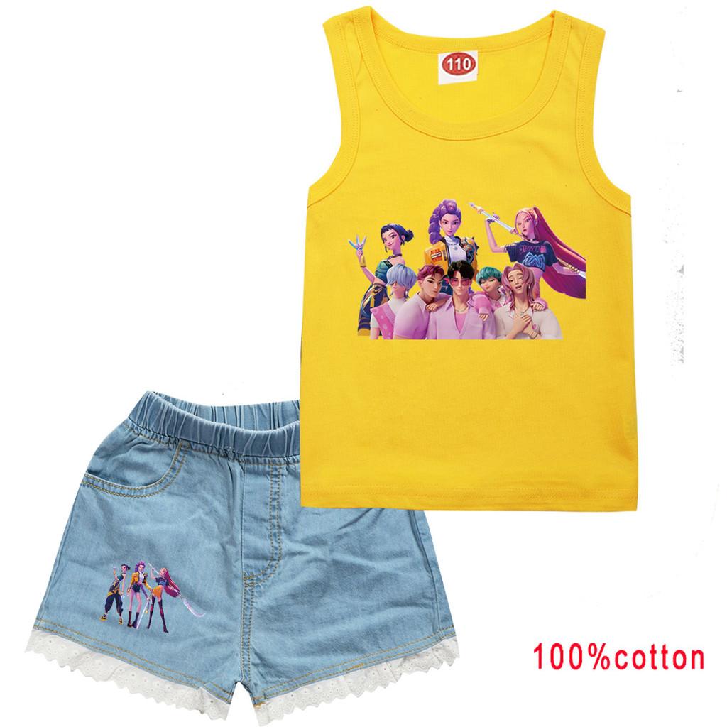 Bambina Ragazza Anime Cartone Animato Super Star Rumi Zoey Mira Cantante POP Stampa Casual Senza Maniche Canottiera Pantaloncini di Jeans Set di Vestiti