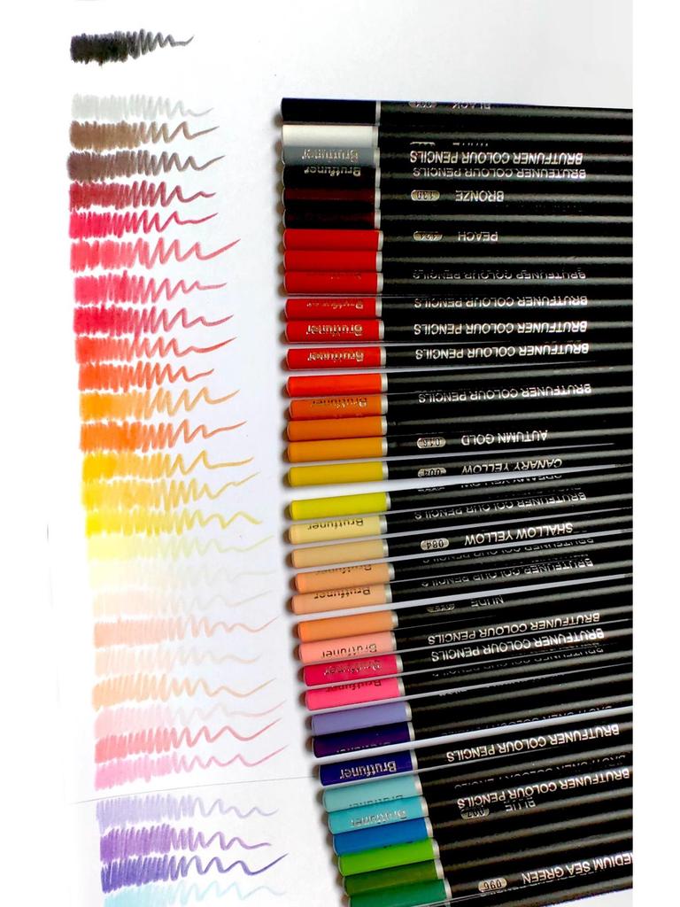 Brutfuner Black Barrel Oil-Based Colored Pencils - Thick Core, Soft, Available In 72, 120, or 180 Colors, In Tin or Paper Box