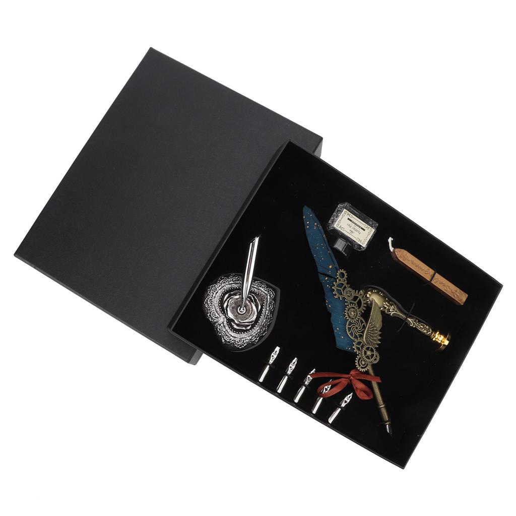 Quill Pen Set Metal Penholder Retro Elegant   Clear Engraving Flat Nib 1 to 5mmCelsius0.04 to 0.20in Writing Dip Pen Kit