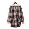 Autumn and Winter New Removable Hat Medium and Long Plaid Knitted Double-sided Cardigan Loose Sweater Jacket Women