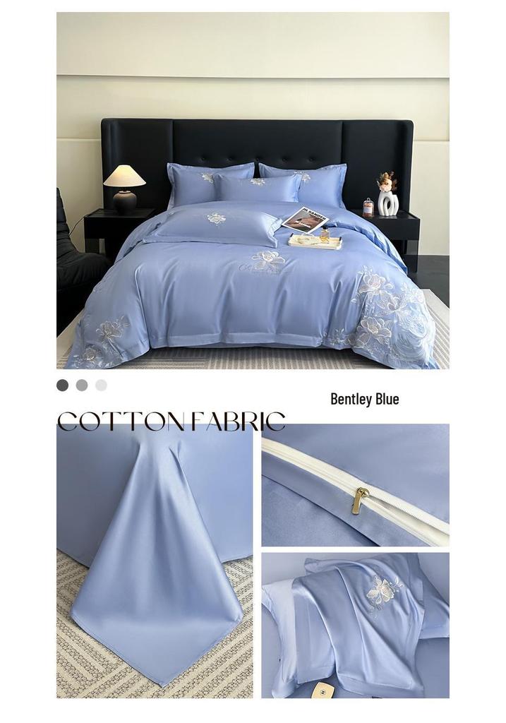 Elegant Long-Staple Cotton 4-Piece Bedding Set: Pure Cotton Fitted Sheet, Embroidered Duvet Cover, Luxury Feel