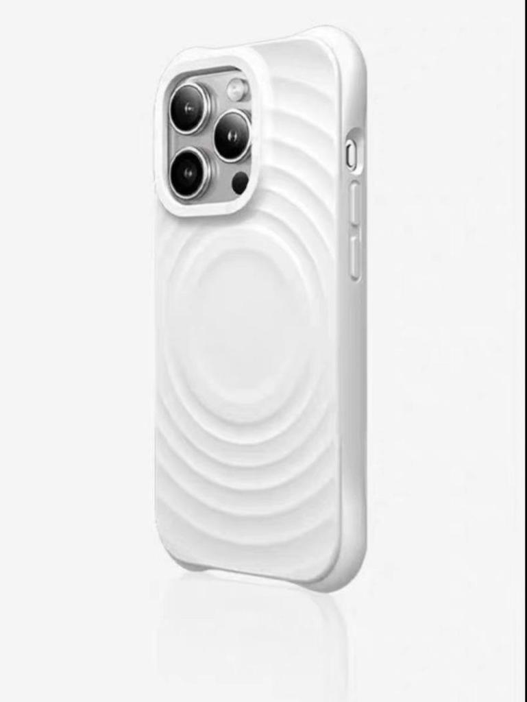 MagSafe-Compatible Wave Pattern White Phone Case for iPhone 16 Pro Max/17 Pro