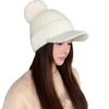 Windproof Winter Baseball Cap Pom Pom Design Brimmed Windproof Hat Knit Visor Beanie  Casual Wear