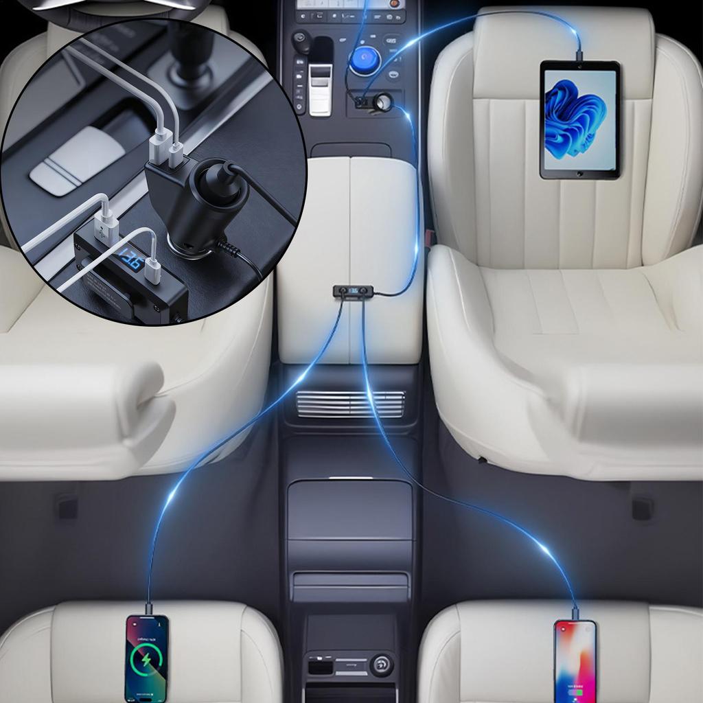 12V/24V Car Charger Multifunctional QC3.0+PD And Voltage Digital Display Car Charging Adapter For Smartphone Tablets