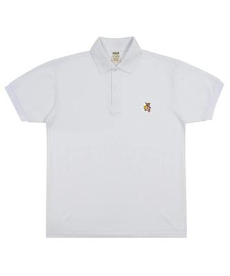 GRAVER [Unisex] Camiseta de Piqué Bordada de Flores y Oso de Manga Corta_Blanco