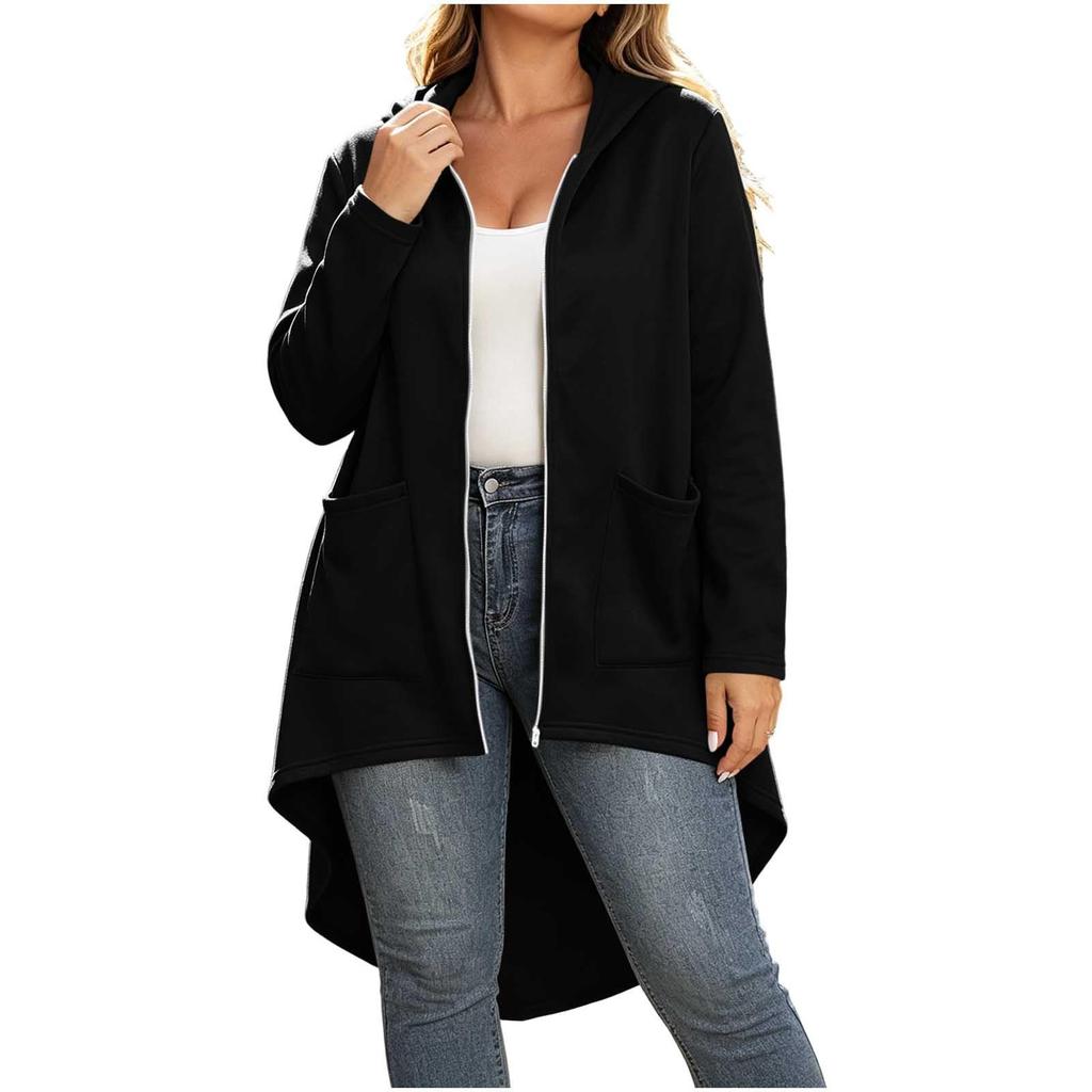 Women's Casual Zip-Up Hoodie Loose Fit Color Long Sleeve Hooded Sweatshirt Jacket