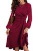 2024 European & American Round Neck Slim Fit Long Sleeve Split Dress for Autumn/Winter Women's Fashion