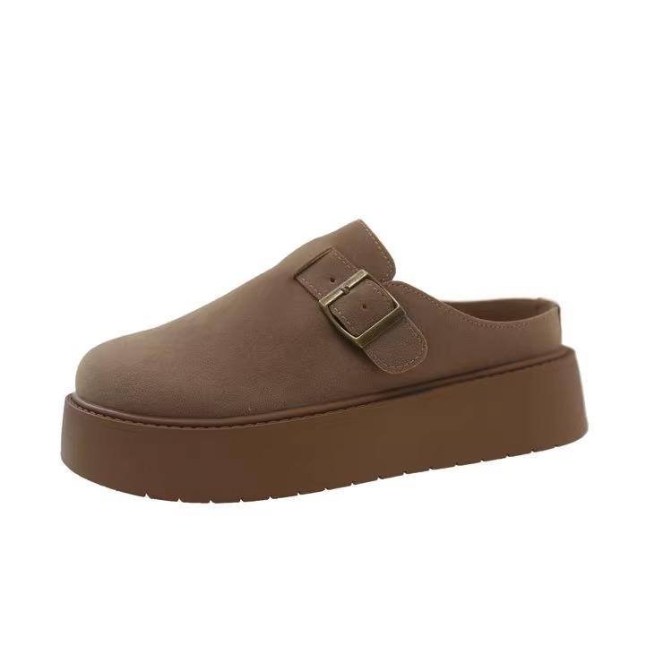 Baotou half slippers women's outer wear 2025 autumn new one-pedal lazy heel-less platform shoes retro Boken shoes