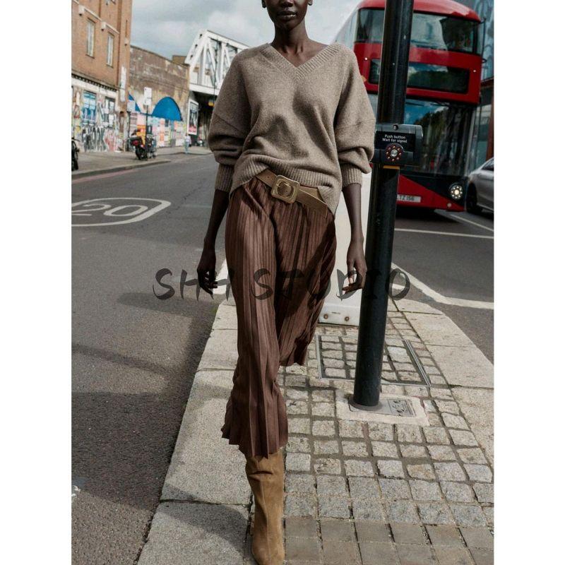 Fall New Women's Clothing Rib Trim Wool Blend Soft V-neck Long-Sleeve Knitwear Tops 2142162