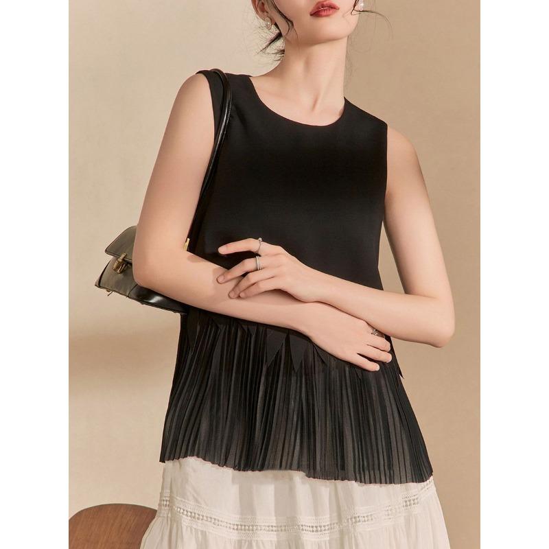 Женский летний топ-жилет без рукавов с морщинистым подолом и пэчворком S