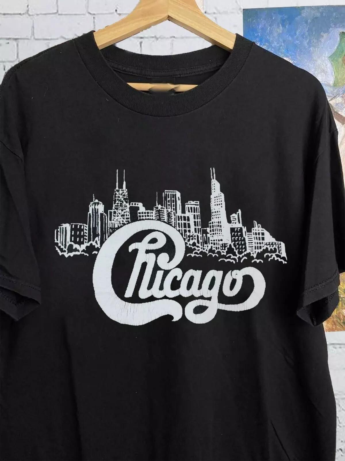 Винтажная футболка 80-х Chicago Band Подарок для фаната Черная Все размеры Мужские Женские Футболки Топ Топы Футболка M